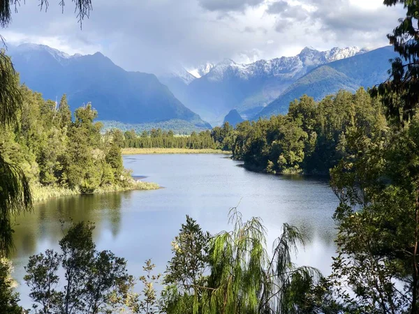 Monte Cook Monte Tasman Vista Lago Matheson Nova Zelândia — Fotografia de Stock