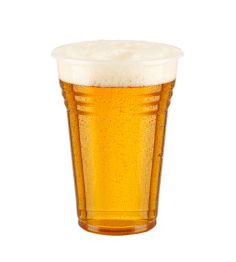 front view beer with foam in glass and white background clipart