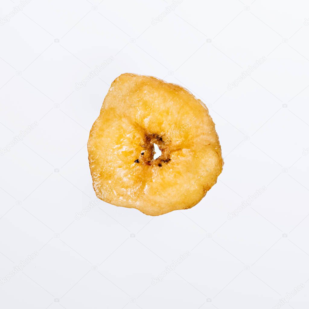 Top view of dried banana without shell on white background