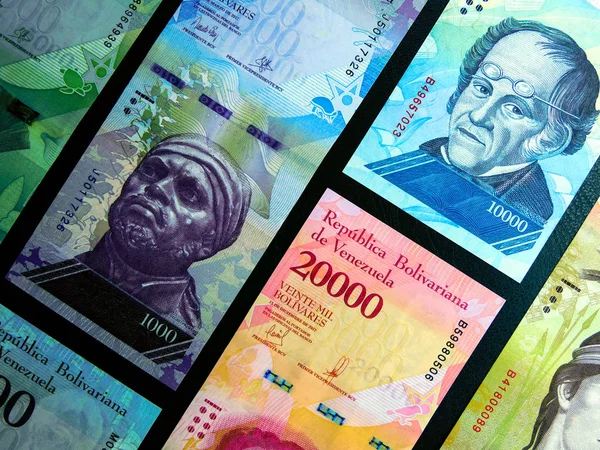 Venezuelan Economy Finance Venezuelan Bolivars Different Denominations 免版税图库图片
