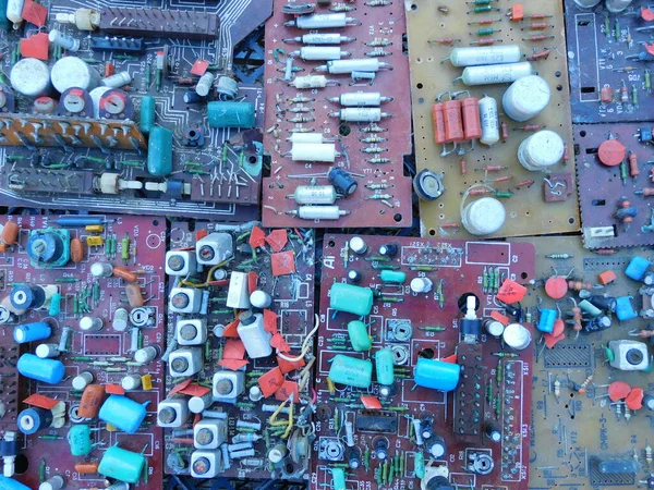 Sucata Placas Circuito Impresso Antigas Componentes Rádio Eletrónica — Fotografia de Stock