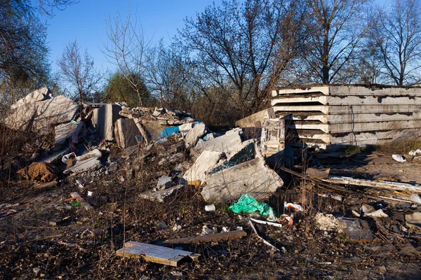 Pieux Ordures Débris Construction Blocs Béton Sur Décharge — Photo