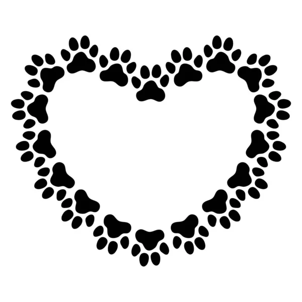 Heart shaped frame made of paw prints — Stock Vector
