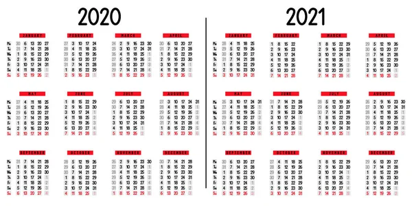 Calendario 2020 y 2021 — Vector de stock