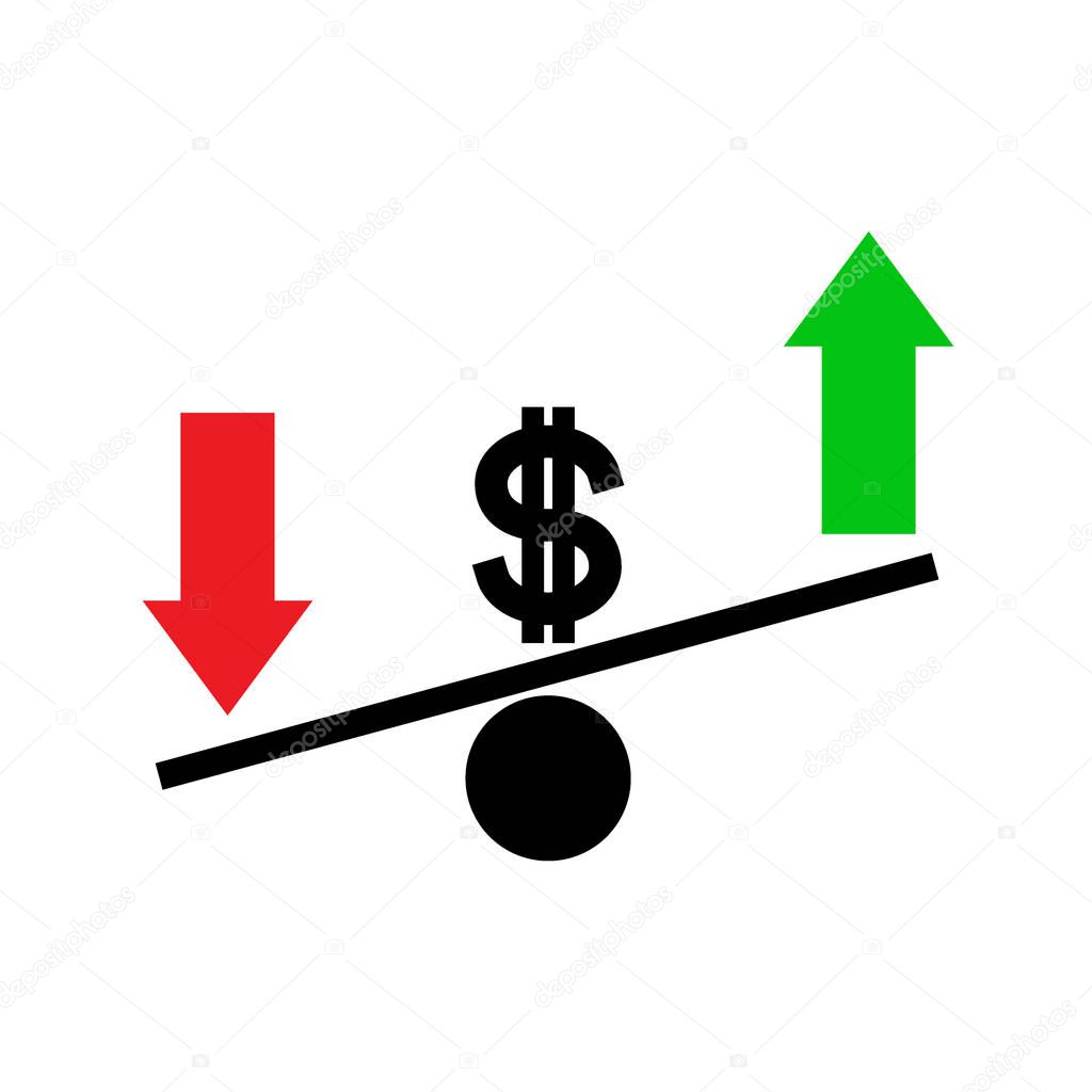 Seasaw. Dollar exchange rate fluctuation concept. Vector illustration.