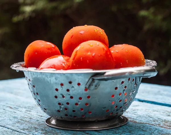 Tomates en el colador de metal — Foto de Stock