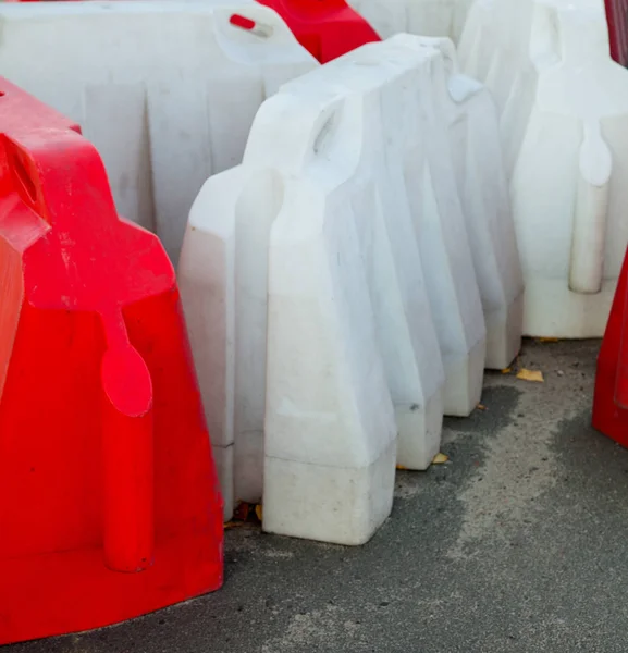 White and red safety barriers.