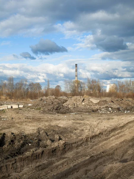 Garbage dump and industrial plant. — Stock Photo, Image