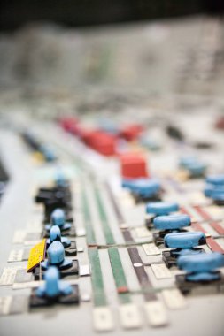 Control panel of the nuclear power plant. Close up.