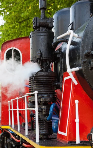 Vecchia Locomotiva Vapore Che Soffia Fuori Vapore Dal Fischio — Foto Stock