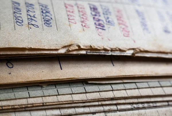 Documentos Antigos Papel Arquivo Escrituração Contabilidade Cálculos Escritos Mão — Fotografia de Stock