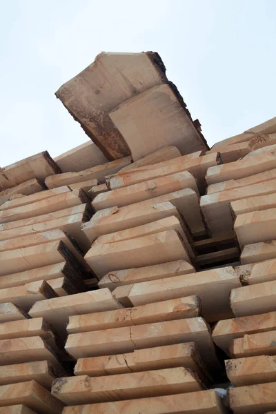 Wooden Planks Air Drying Timber Stack Wood Air Drying Seasoning — Stock Photo, Image