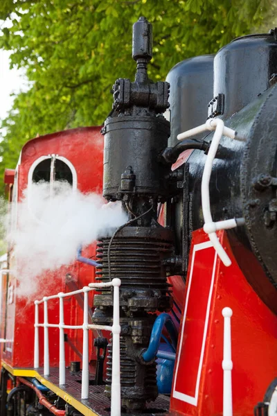 旧蒸汽机车把汽笛里的蒸汽吹掉了 — 图库照片