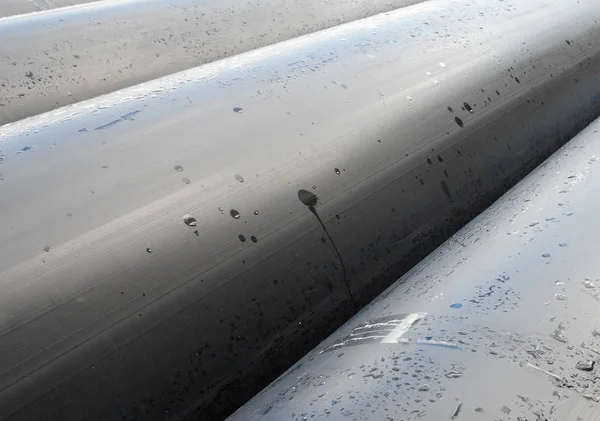 New Gray Metal Pipes Tubes Surface Wet Metal Rain Pipeline — Stock Photo, Image