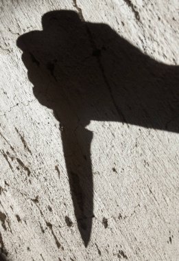 Elin gölgesi büyük, keskin bir bıçak tutuyor. Katil, katil ya da bıçaklı bir hırsız. Suçlu. Suç. Korku sahnesi.