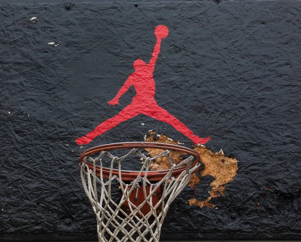 Kyiv Ukraine April 2016 Jumpman Logo Nike Painted Black Backboard — Stock Photo, Image