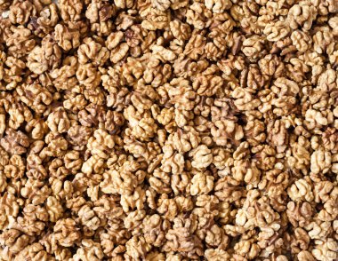 Ceviz çekirdek yığını. Yakın çekim.