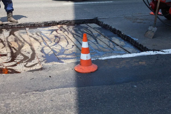 Reparatur Des Asphaltbelags Auf Der Straße — Stockfoto