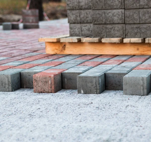 Paving Footpath Gray Red Tiled Cubes - Stock-foto