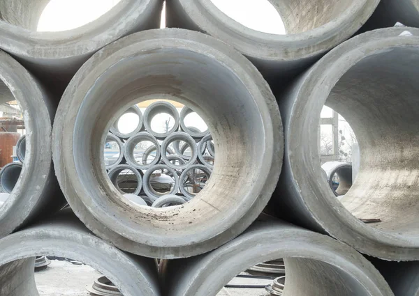 Stack New Concrete Pipes Pipeline Construction Construction Material — Stock Photo, Image