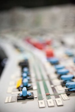 Control panel of the nuclear power plant. Close up.