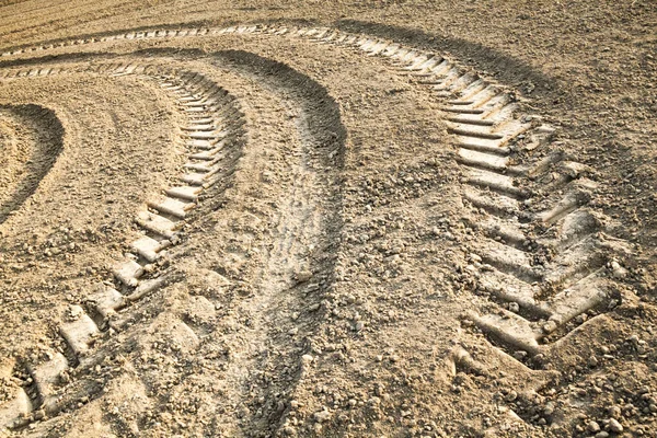 Big Wheel Tracks Ploughed Field — Stock Photo, Image