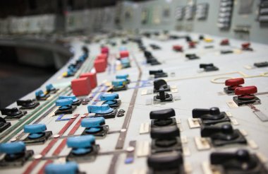 Control panel of the nuclear power plant. Close up.