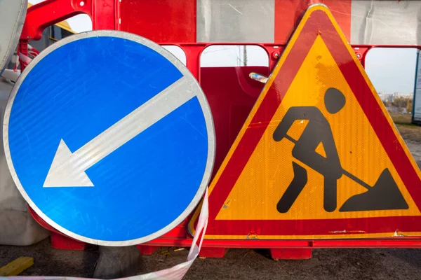 Road Works Traffic Signs Roadwork Sign Keep Left Sign — Stockfoto