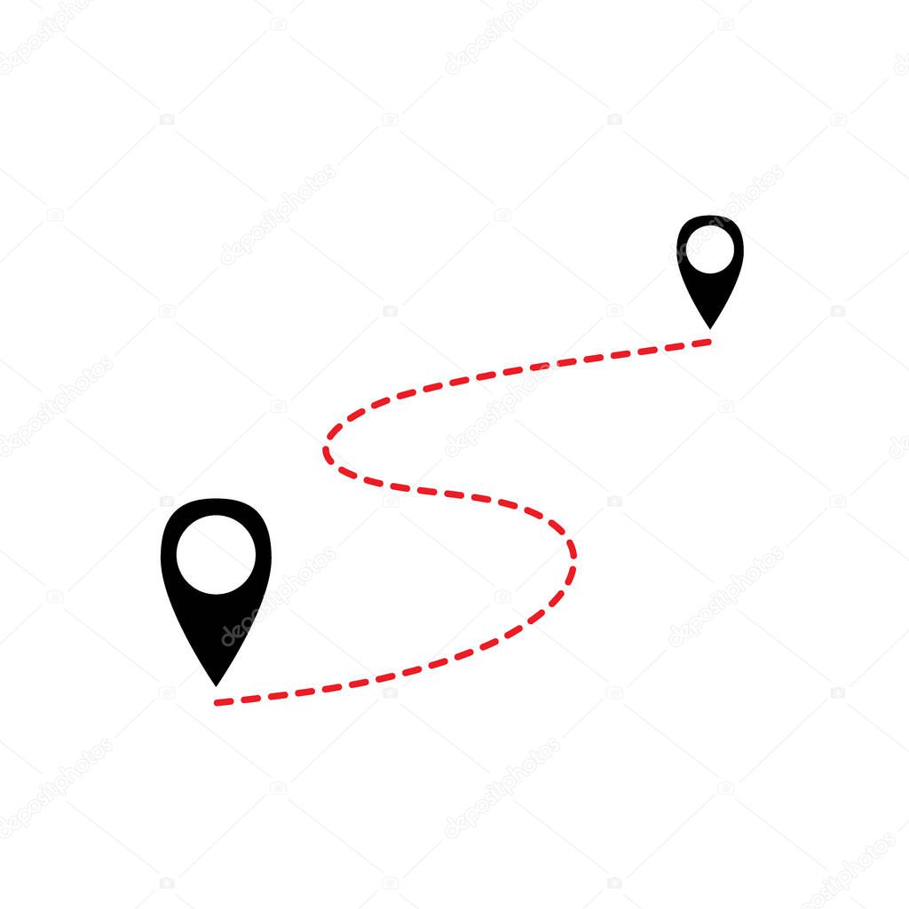 Two connected geolocation signs. Distance signs. Road. Transport route. Vector illustration.