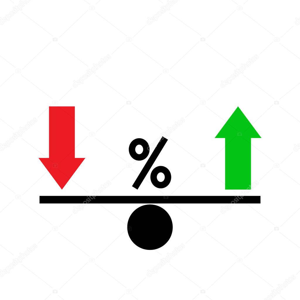 Seesaw. Rating fluctuation concept. Percents going up and down. Business concept. Vector illustration.