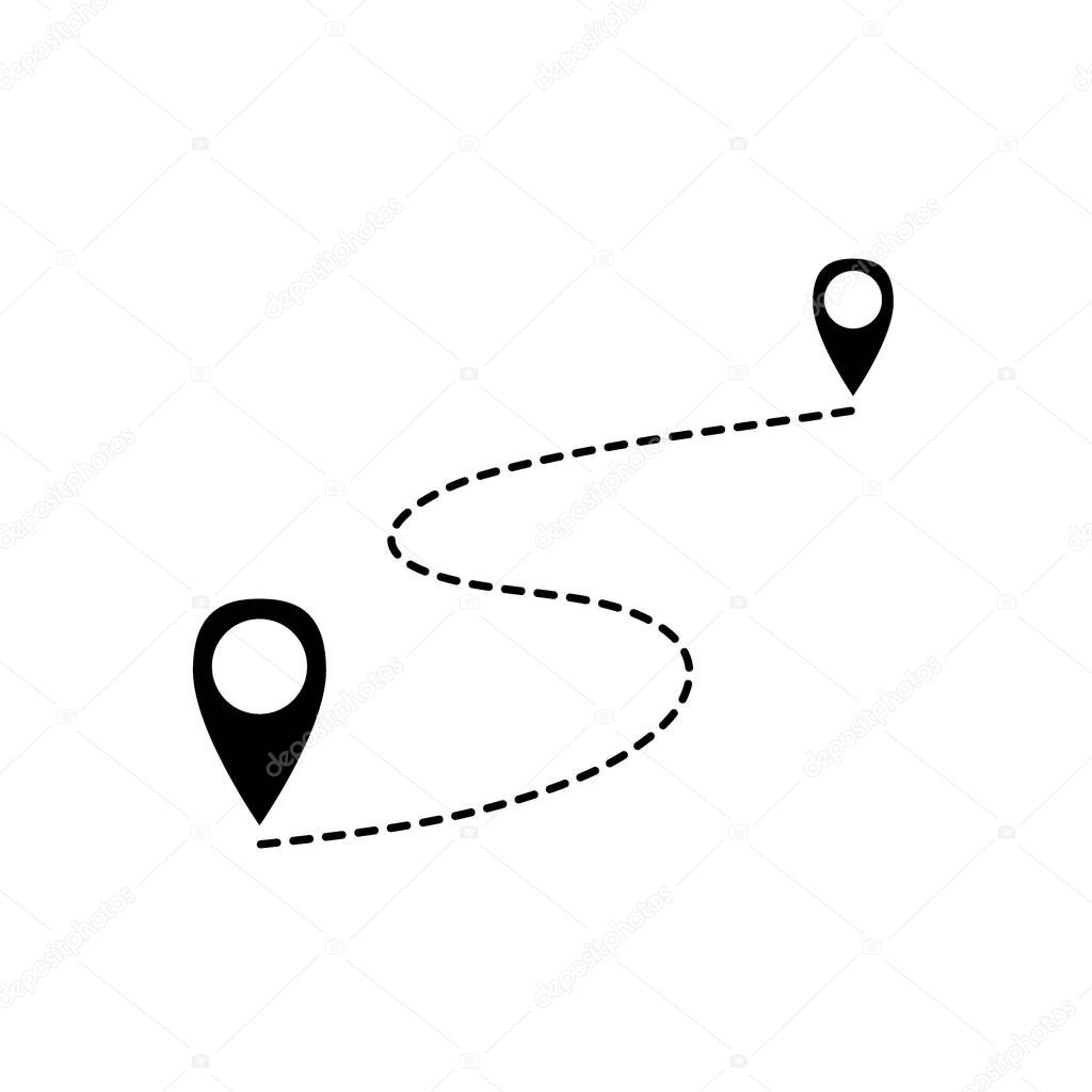 Two connected geolocation signs. Distance signs. Road. Transport route. Vector illustration.