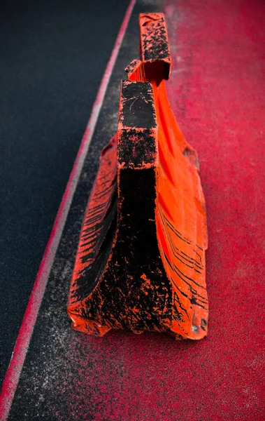 Orange Dirty Safety Barrier Road Red Painted Asphalt Red Road — Stock Photo, Image