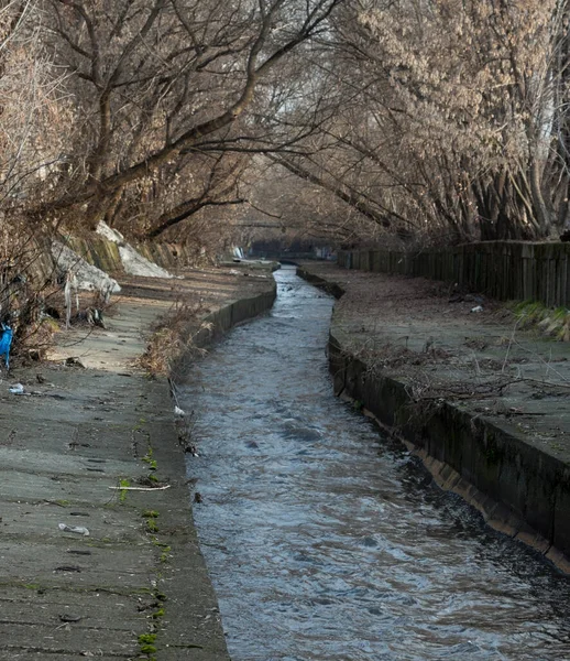 Urban Stream Winter Lybid River Kyiv Ukraine — Stock Photo, Image