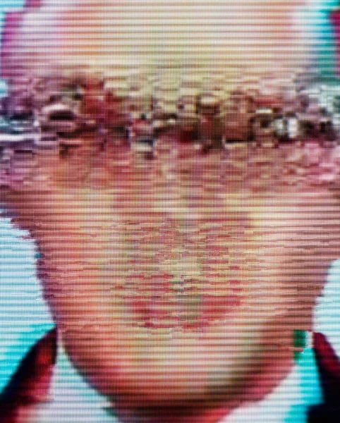 Ekrandaki Adamın Yüzü Yakın Plan Arıza Ekranda Dijital Hatalar — Stok fotoğraf