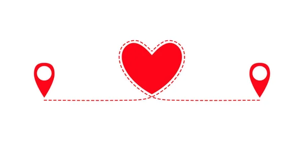 Deux Signes Géolocalisation Liés Voie Cardiaque Relier Les Amoureux Relation — Image vectorielle