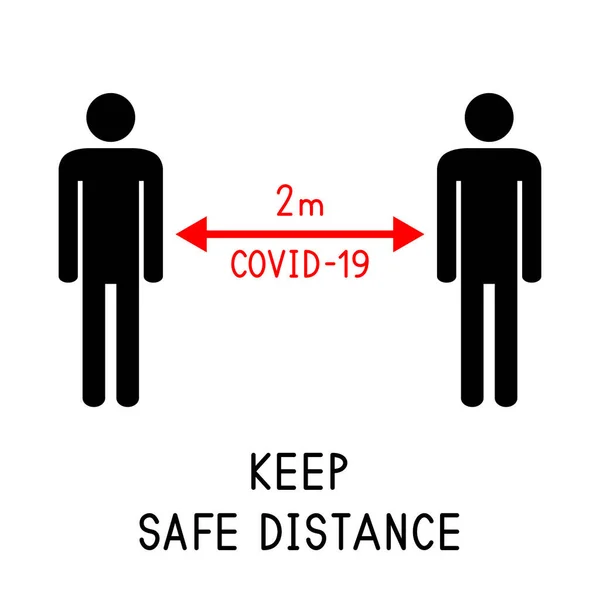 保持安全距离 两米Covid Coronavirus 人类的轮廓 社会距离停止传播感染 矢量说明 — 图库矢量图片