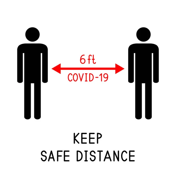 安全な距離を保つ 6フィート Covid コロナウイルス 人間のシルエット 感染症の拡散を停止するための社会的距離 ベクターイラスト — ストックベクタ
