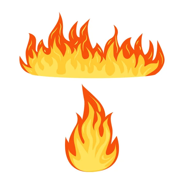 Ensemble de flammes de feu isolé sur un fond blanc, énergie de flamme de dessin animé chaud, symboles flamboyants, illustration vectorielle de conception plate . — Image vectorielle