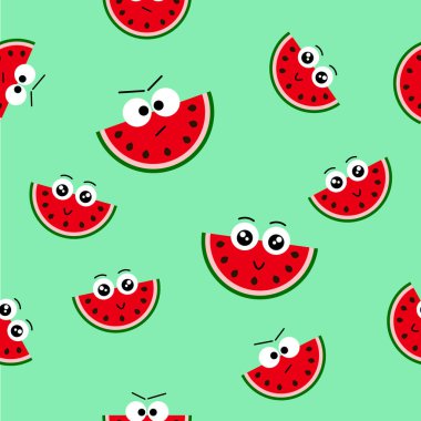 Vector seamless pattern with fresh summer watermelon-emoticon, Endless texture for web, covers, banners, decoration, bright light children s design.