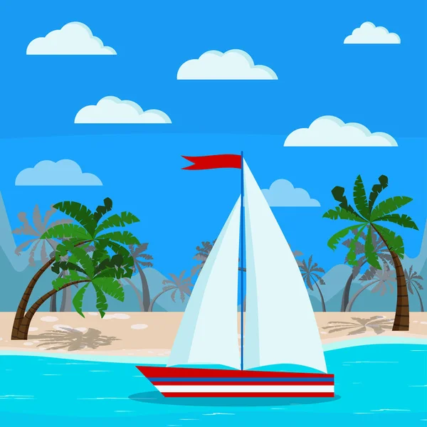 One sailboat image on beautiful blue sea landscape — Διανυσματικό Αρχείο