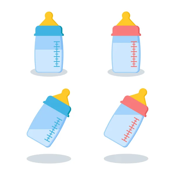 Ensemble de biberons en plastique ou en verre extensibles avec lait — Image vectorielle