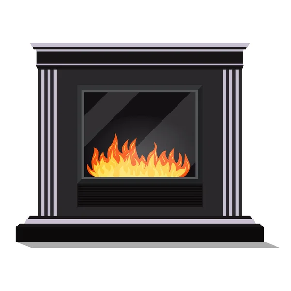 Icono aislado de la moderna chimenea de leña eléctrica negro acogedor . — Vector de stock