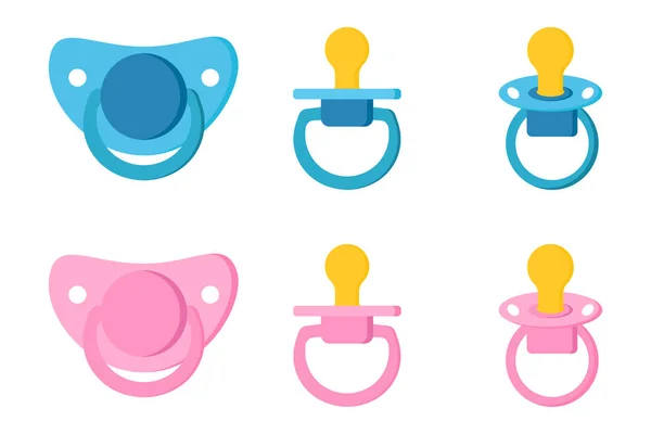 Ställ ikoner för napphållare baby dummy vård bröstvårta för nyfödda barn. — Stock vektor