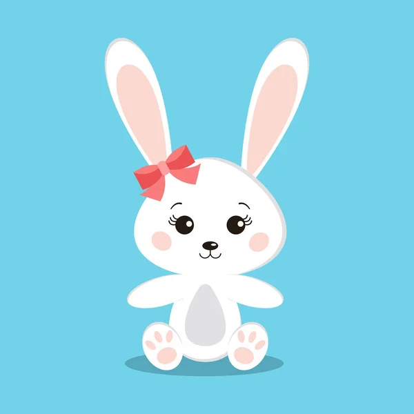Isolerad söt och söt vit kanin flicka i sittande pose. — Stock vektor