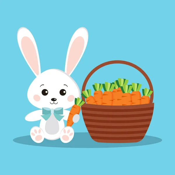 Happy Easter cute and sweet white bunny rabbit with carrot. — Stock Vector