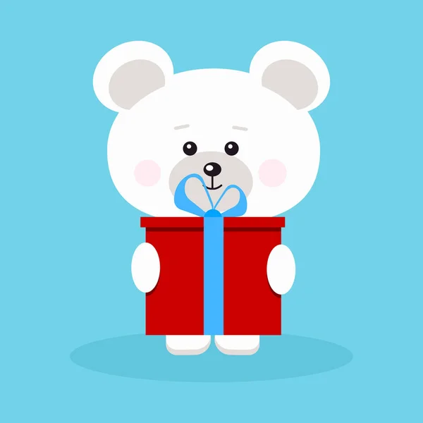 Aislado romántico dulce y lindo bebé oso polar con regalo rojo . — Archivo Imágenes Vectoriales