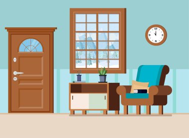 Konforlu ev giriş salonu iç plan vektör illüstrasyonu.