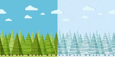 Tasarım şablonu için vektör yaz ve kış doğası kusursuz sınır.