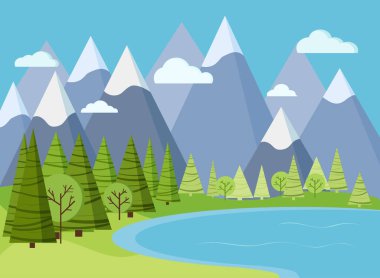 İlkbahar ya da yaz dağ manzarası Göl suyuyla.