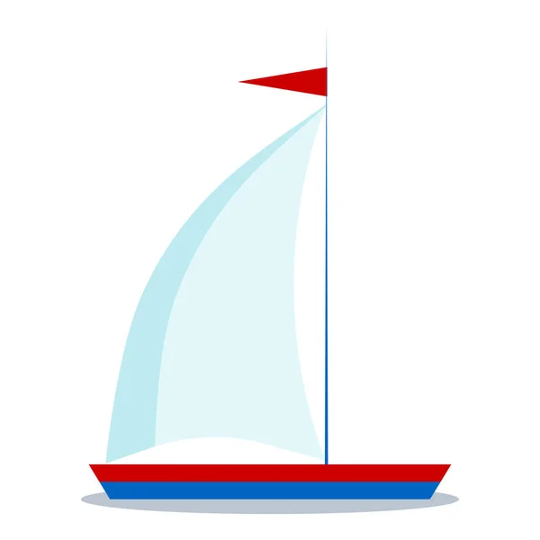 Icono aislado de la historieta azul y rojo velero con una vela sobre fondo blanco . — Vector de stock